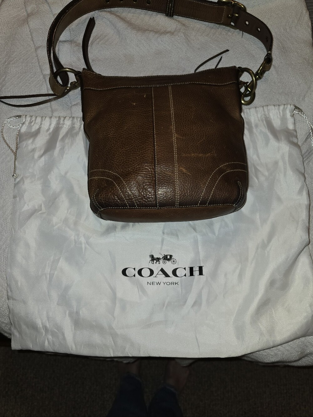 Vintage COACH Bleecker Slim Duffle #10398 Brown Pebbled Leather Crossbody